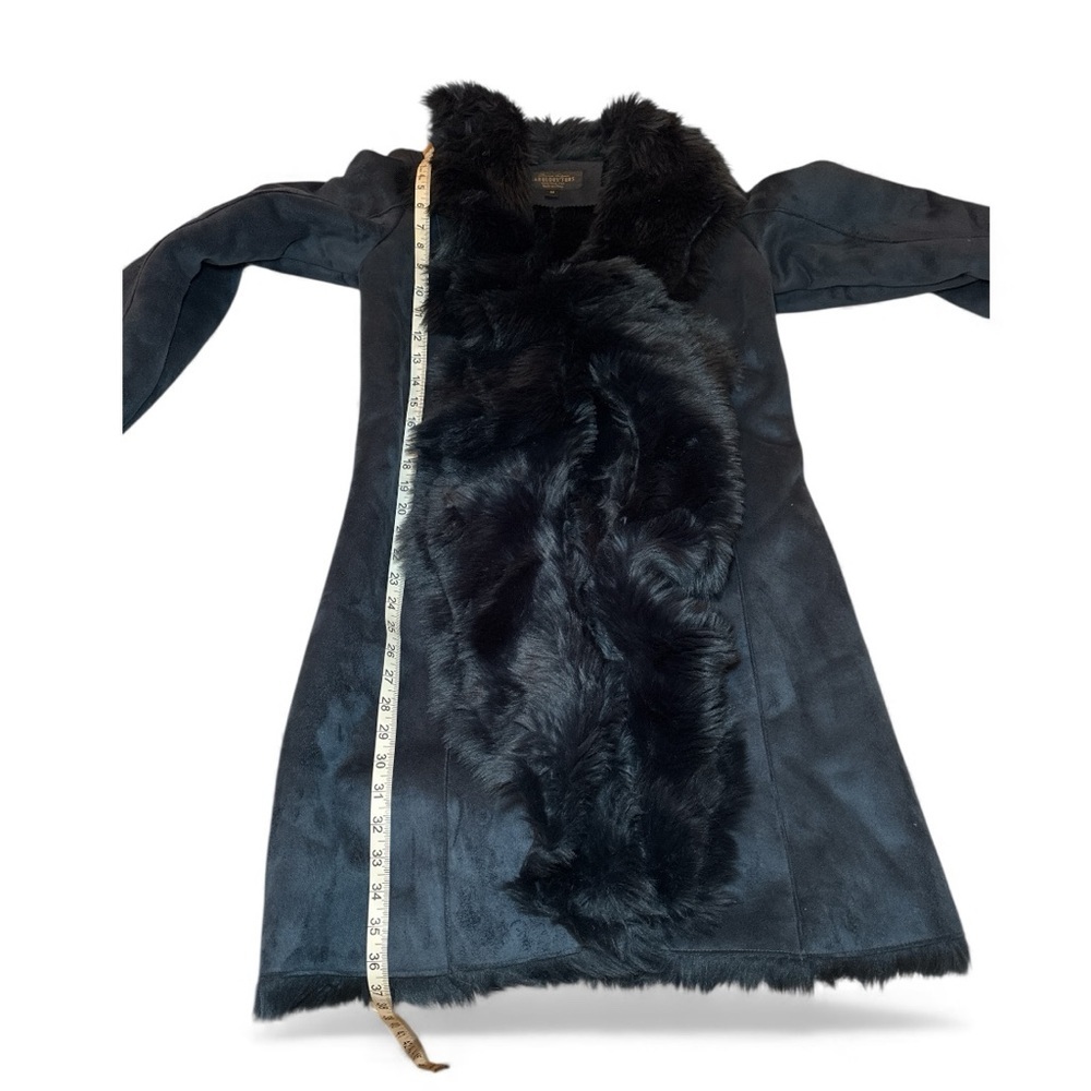 Donna Salyers Fabulous Furs Navy Cascading Faux Fur Coat Jacket XS Luxe Winter - Picture 11 of 16